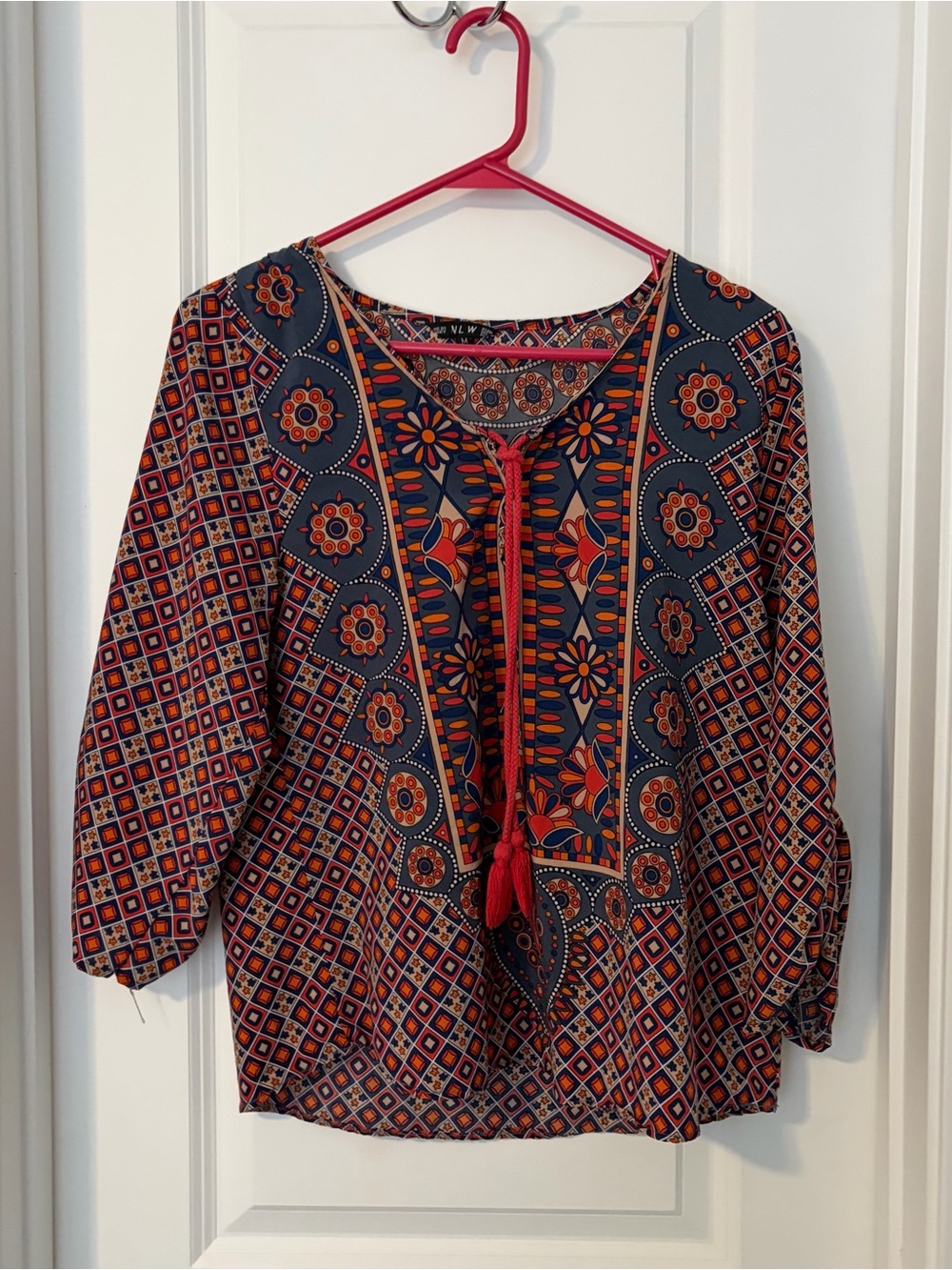 NLW Patterned V-Neck Tunic — Blue & Orange
Size M